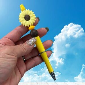Sunflower-Themed Yellow and Brown Beadable Pen